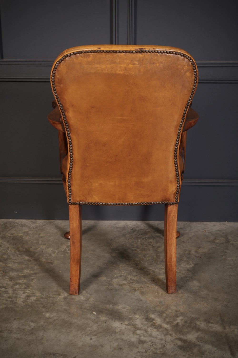 Pair of Queen Anne Style Walnut & Leather Armchairs View XII
