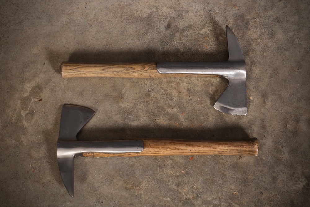 Pair of Elm Handled Auxiliary Fire Service Fireman's Axes View II