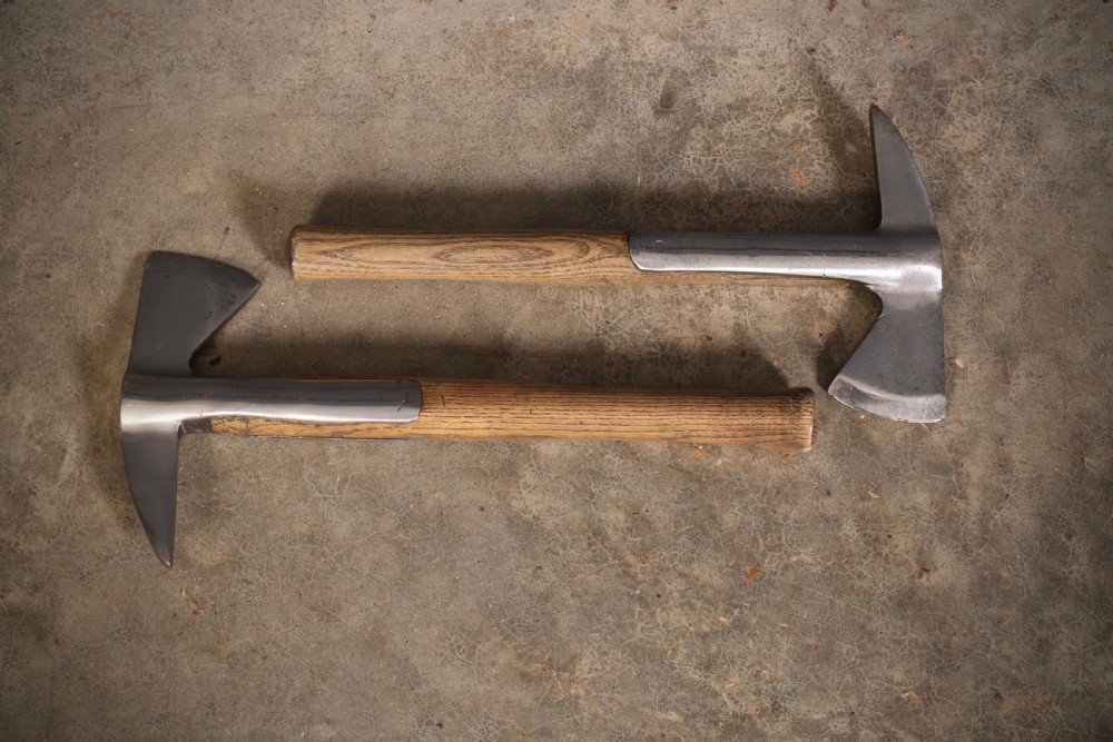 Pair of Elm Handled Auxiliary Fire Service Fireman's Axes View III