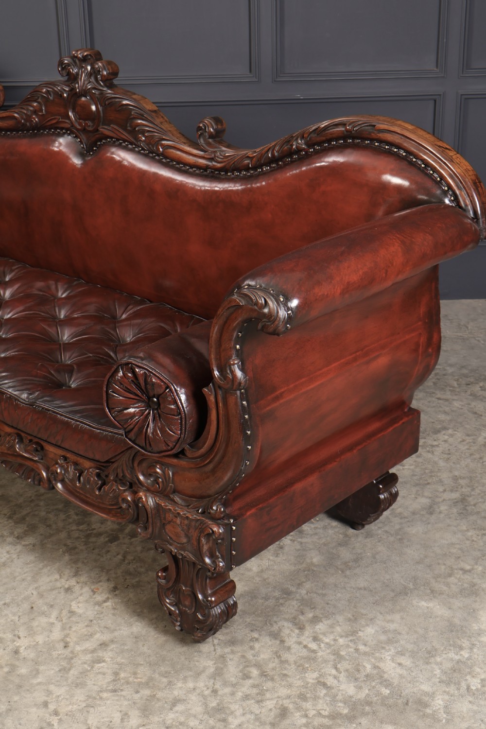 Large Rosewood Leather Sofa View XII