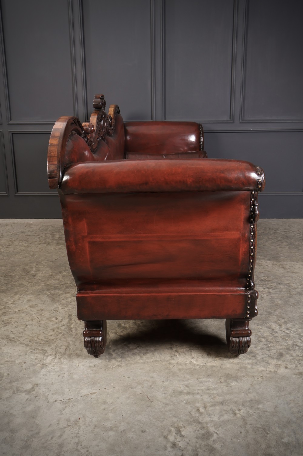 Large Rosewood Leather Sofa View XV