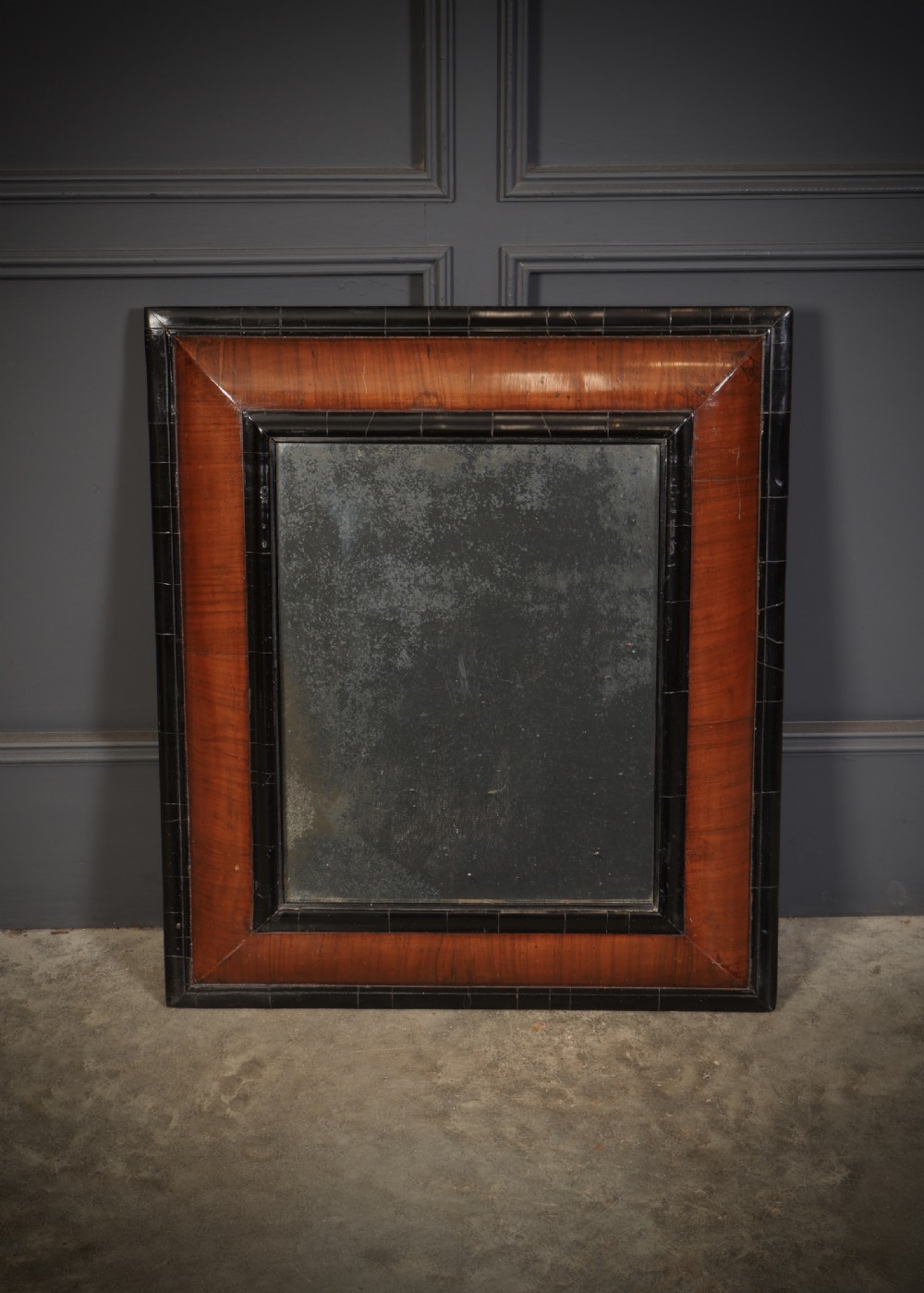 William & Mary Walnut & Ebonised Cushion Frame Mirror