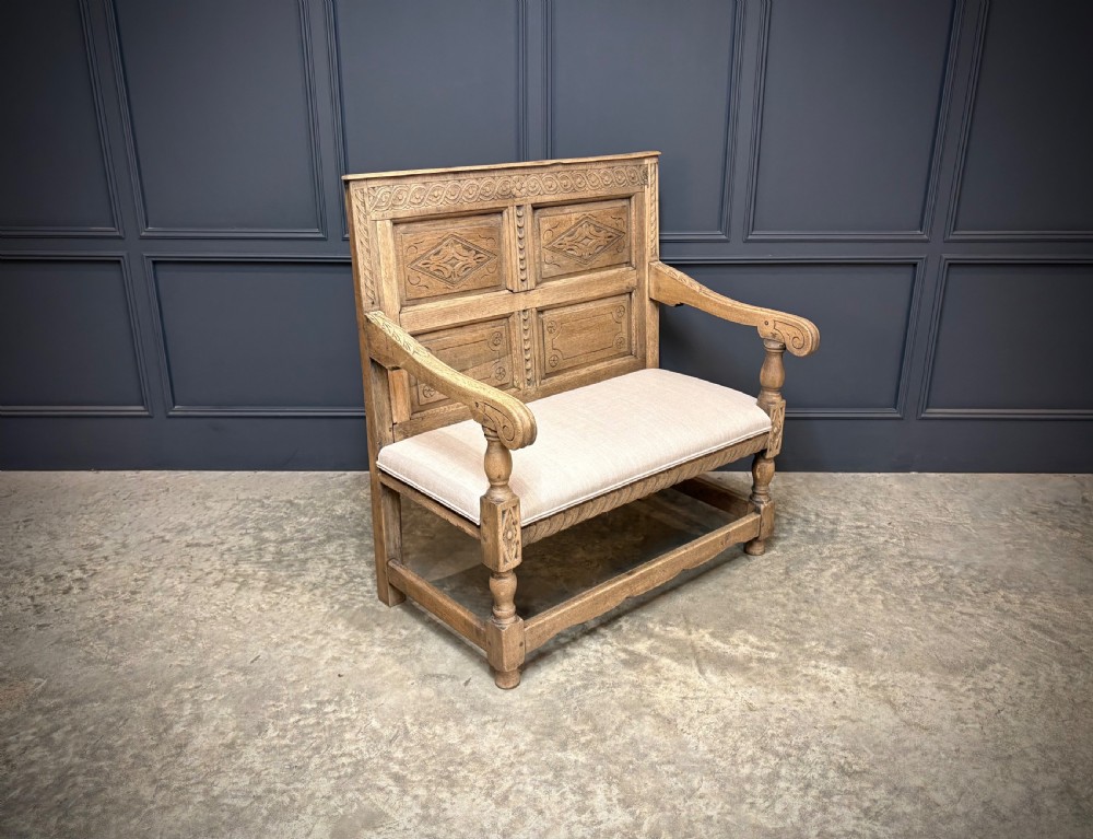 18th Century Carved Bleached Oak Bench