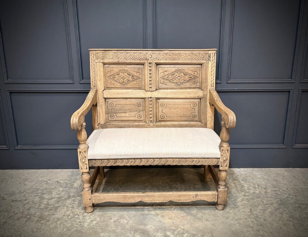 18th Century Carved Bleached Oak Bench View II