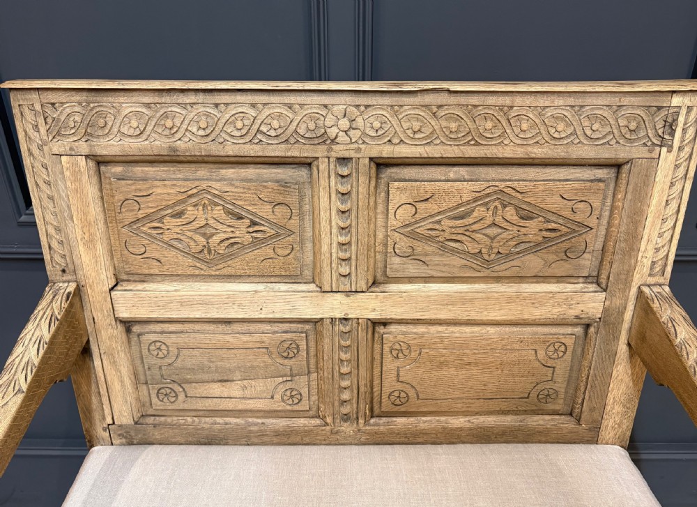 18th Century Carved Bleached Oak Bench View III