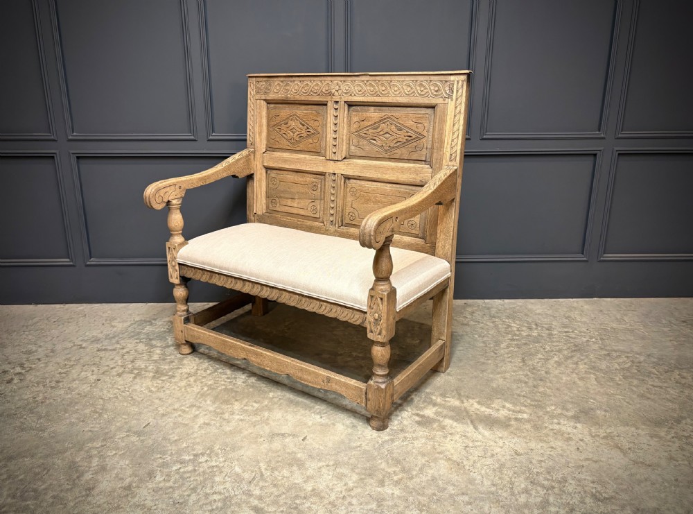 18th Century Carved Bleached Oak Bench View V