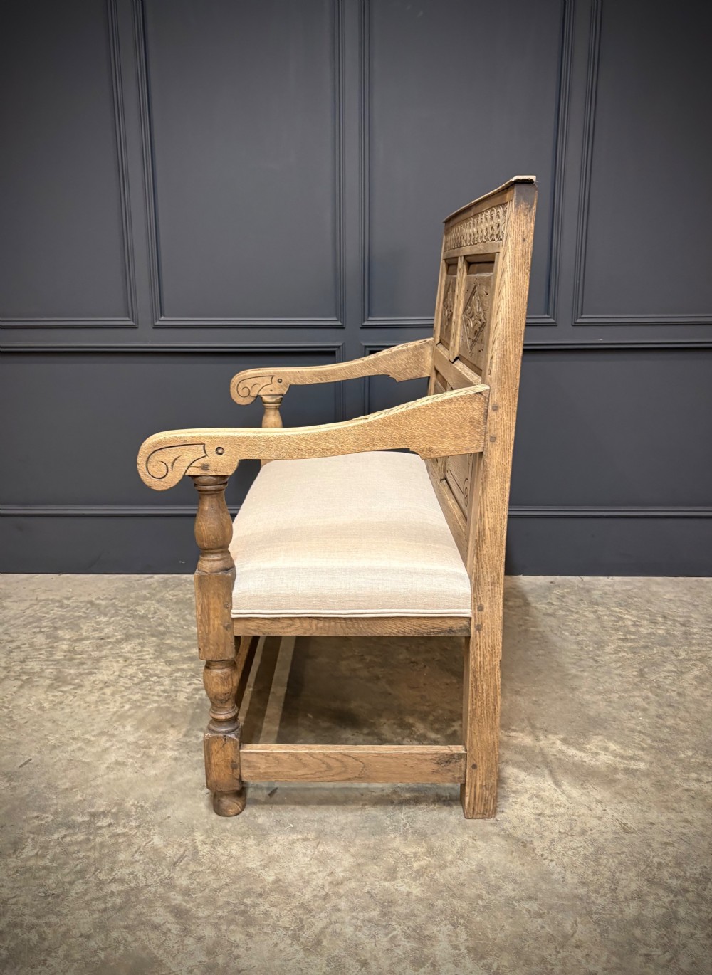 18th Century Carved Bleached Oak Bench View VII