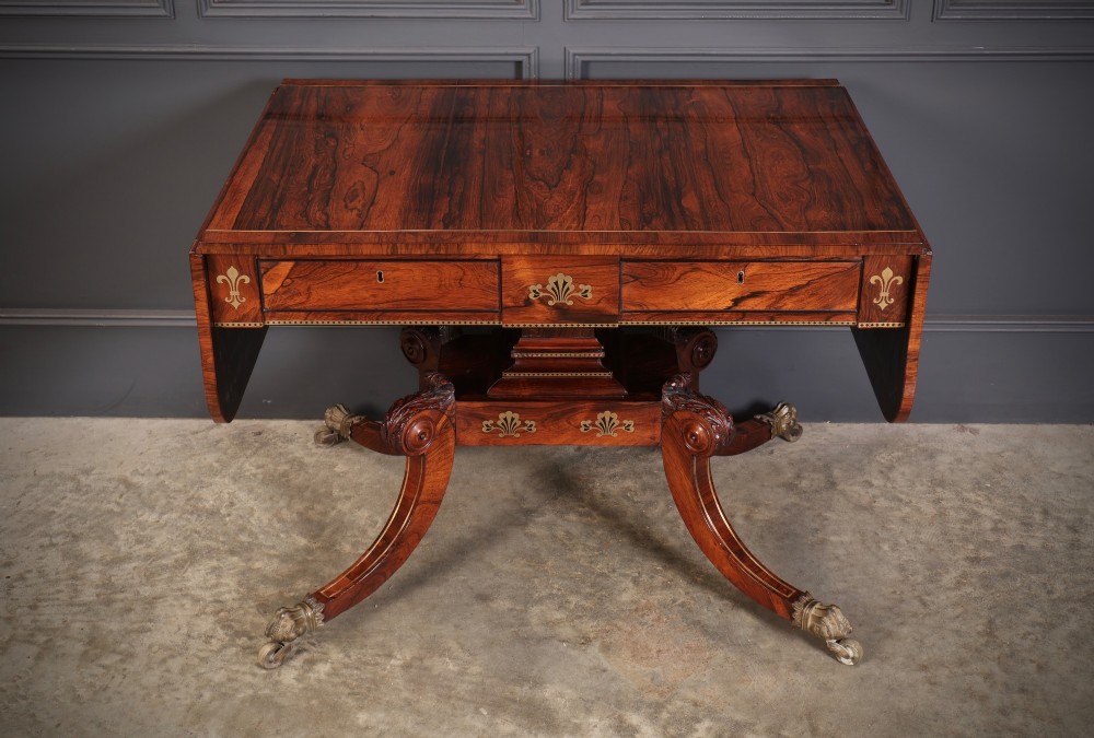 Exquisite Regency Rosewood Brass Inlaid Sofa Table View II