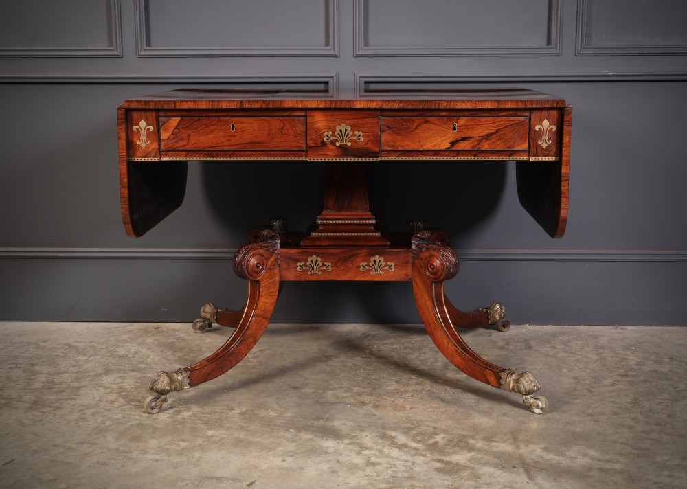 Exquisite Regency Rosewood Brass Inlaid Sofa Table View III