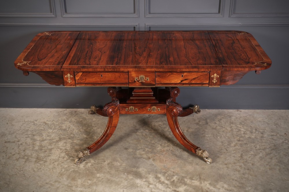 Exquisite Regency Rosewood Brass Inlaid Sofa Table View IV