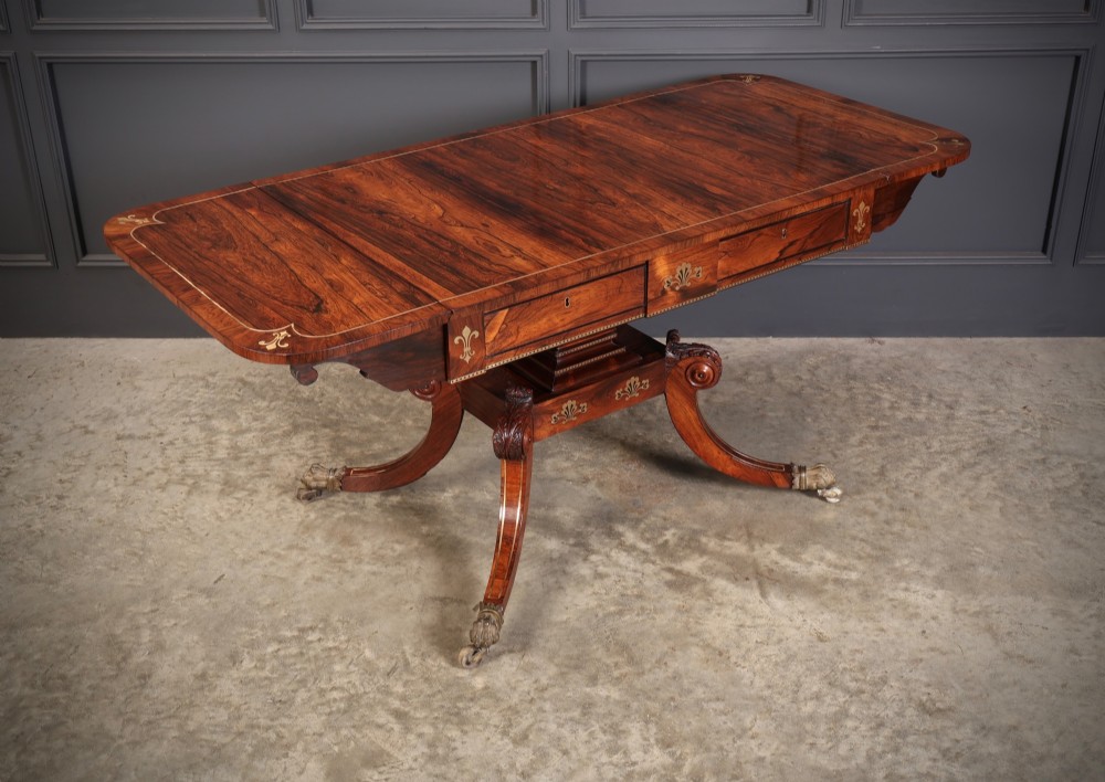 Exquisite Regency Rosewood Brass Inlaid Sofa Table View V