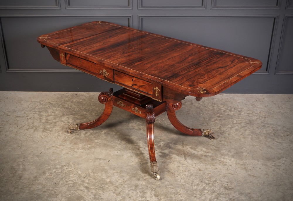 Exquisite Regency Rosewood Brass Inlaid Sofa Table View VI