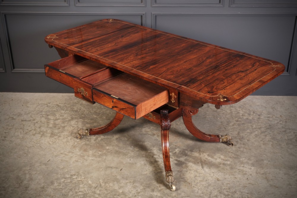 Exquisite Regency Rosewood Brass Inlaid Sofa Table View VII