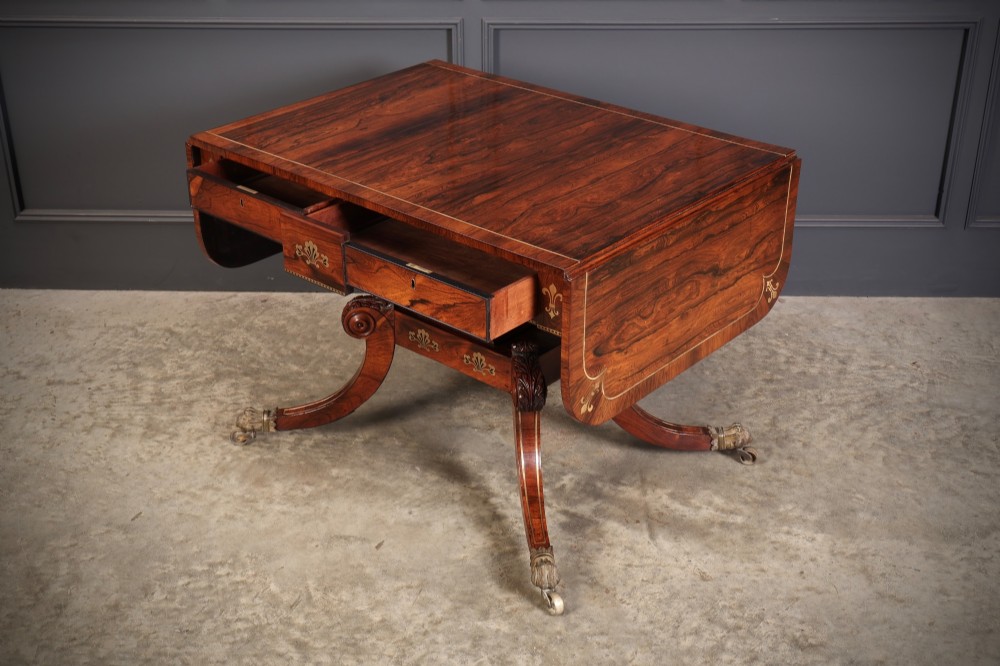 Exquisite Regency Rosewood Brass Inlaid Sofa Table View X