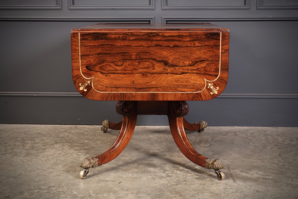 Exquisite Regency Rosewood Brass Inlaid Sofa Table View XI