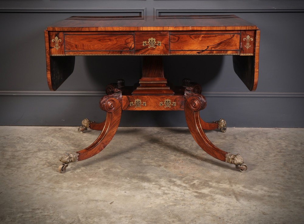Exquisite Regency Rosewood Brass Inlaid Sofa Table View XII