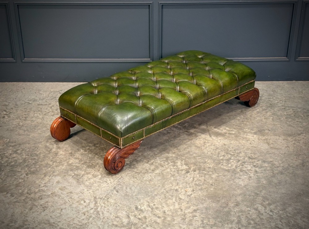 Regency Green Buttoned Leather Footstool