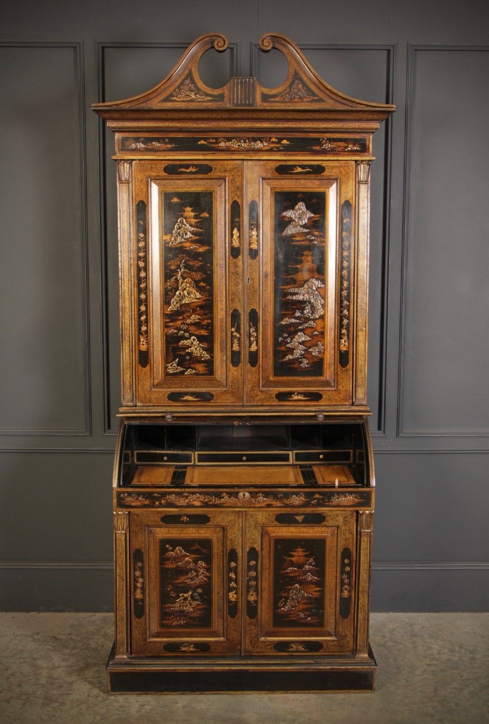 19th Century Chinoiserie Bureau Bookcase View VI