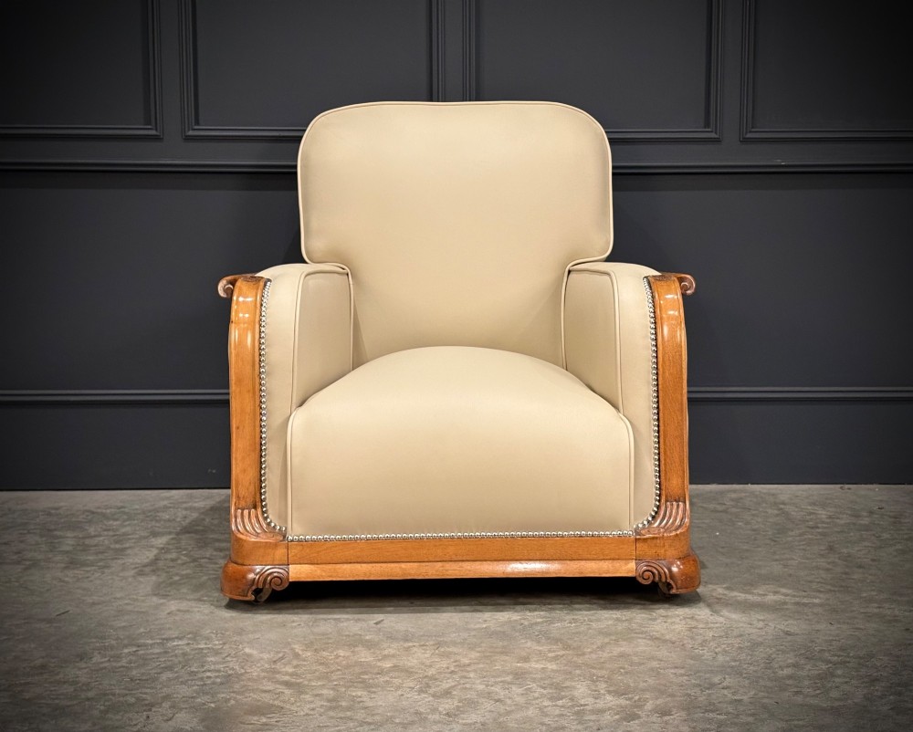 Pair Of Art Deco Walnut & Leather Armchairs View VII