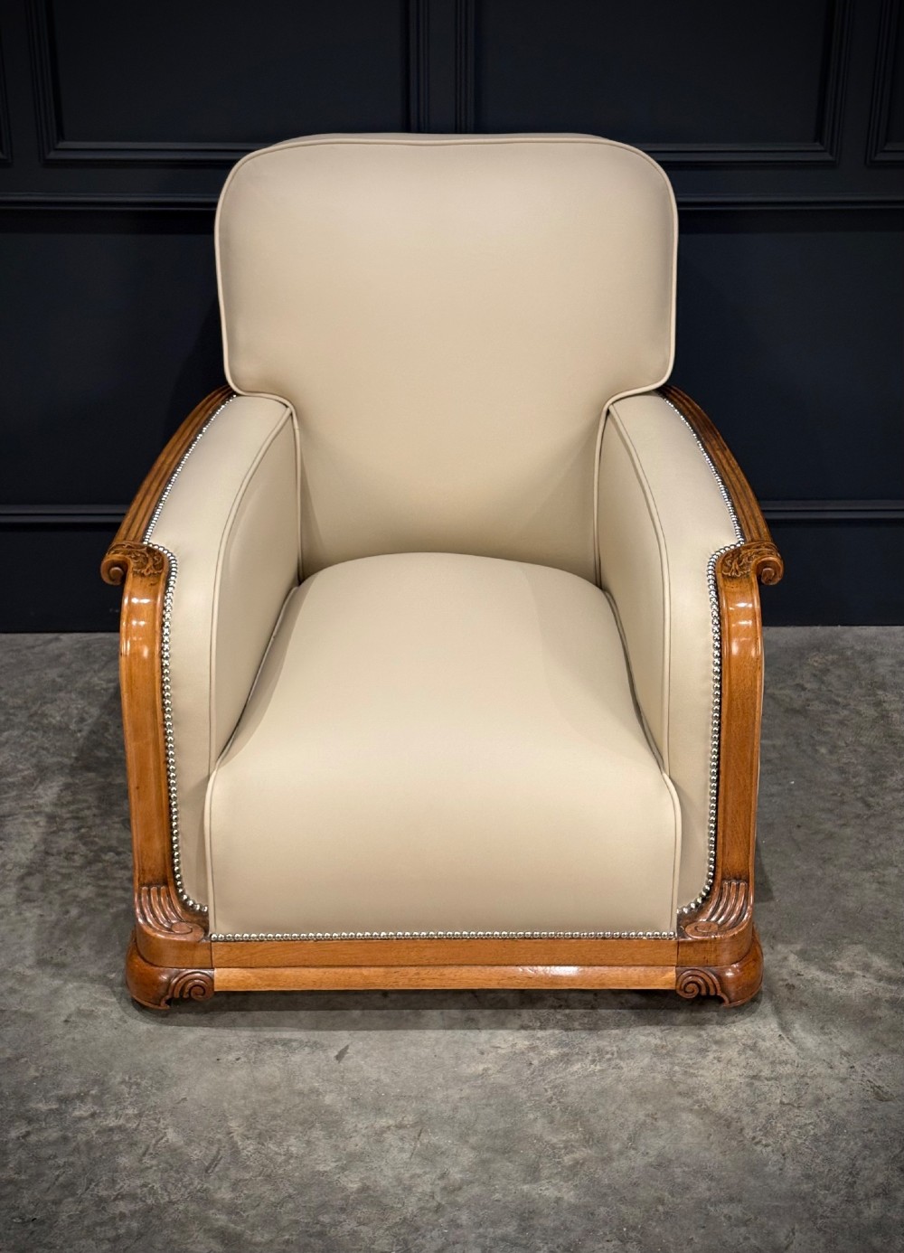 Pair Of Art Deco Walnut & Leather Armchairs View VIII