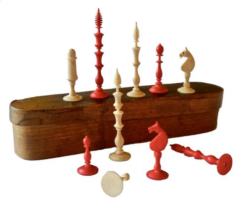 Dutch Bone Chess Set in Original Box, Circa 1810