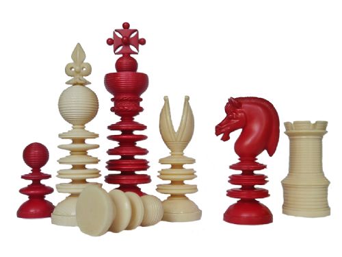Fine English Ivory Chess Set by Lund, Signed, Mid 19th Century