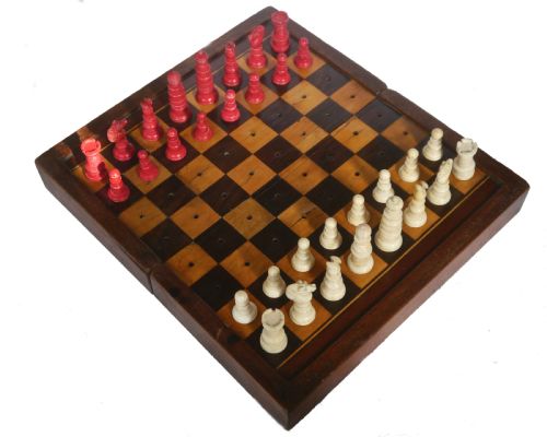 Antique Travel Games Board for Chess & Backgammon, Circa 1870