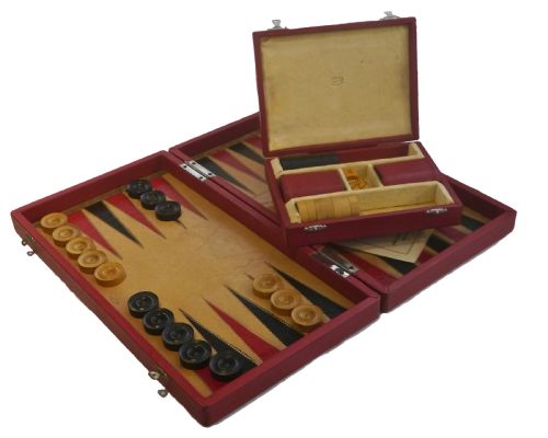 Jaques Leather Backgammon Set Circa 1930