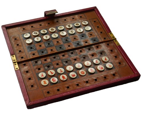 Antique Edwardian Patent Travelling Chess Set, Rare