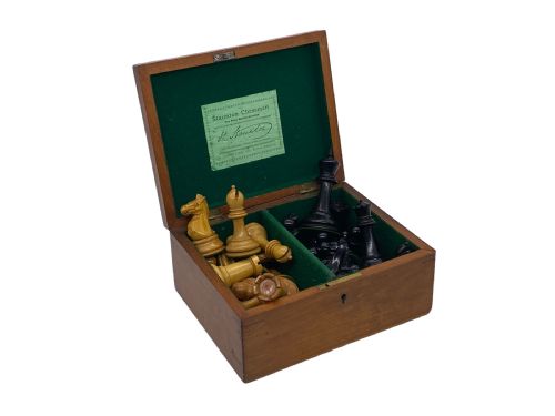 Jaques Staunton Weighted Boxwood & Ebony Chess Set, Early 1900s