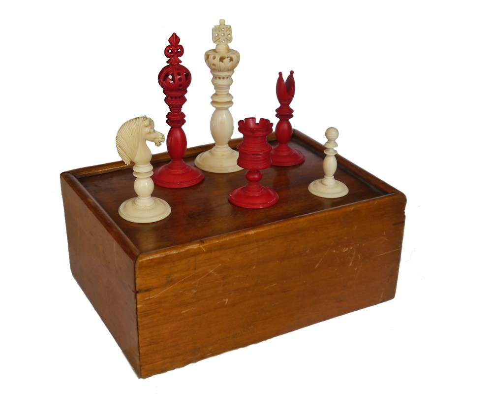 Signed English Ivory Chess Set by Calvert, circa 1830-40