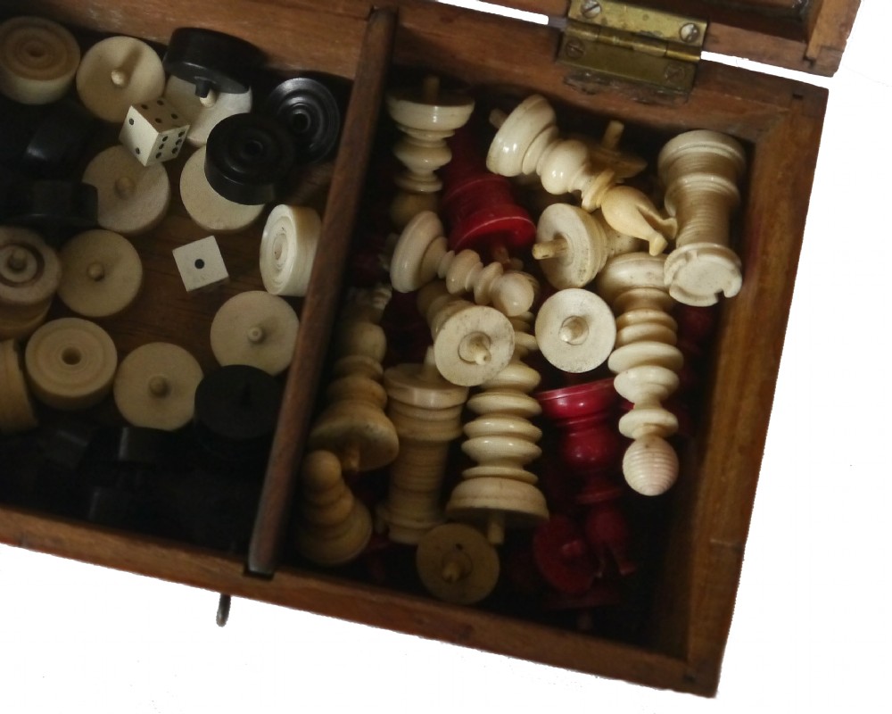 Antique Travel Games Board for Chess & Backgammon, circa 1870 View III
