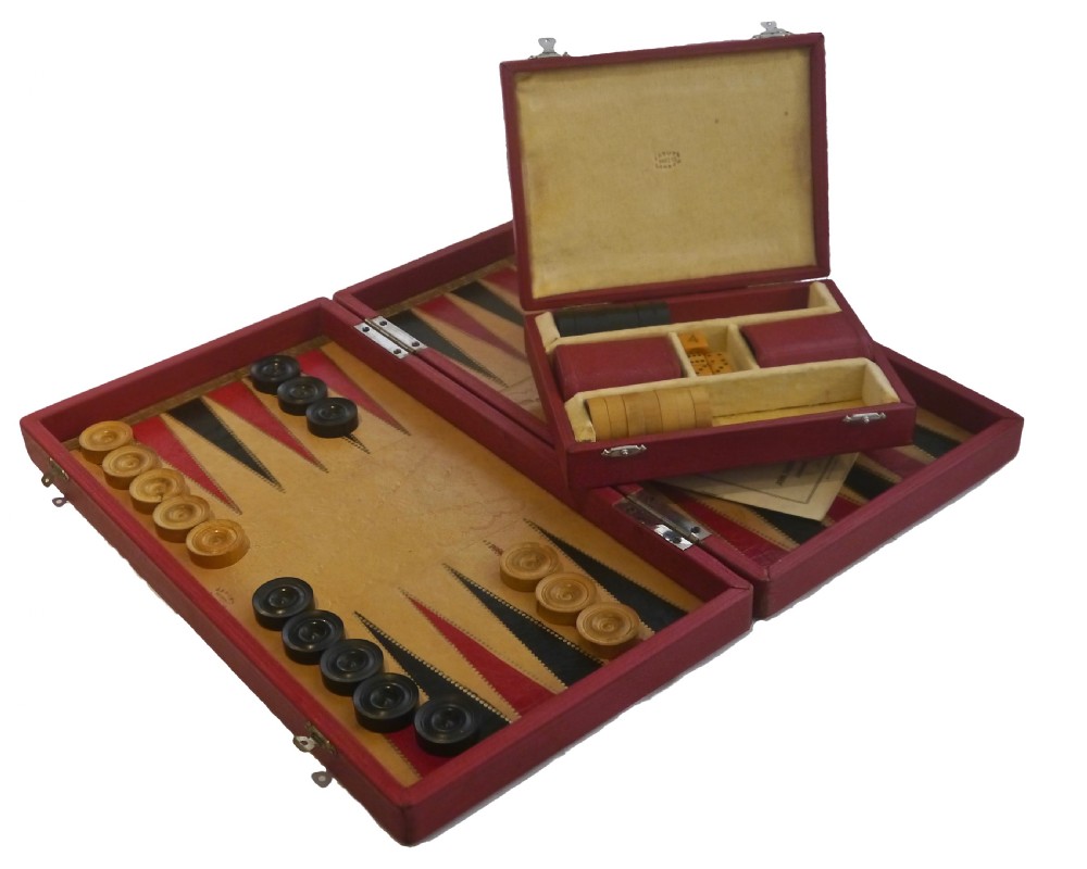 Jaques Leather Backgammon Set circa 1930