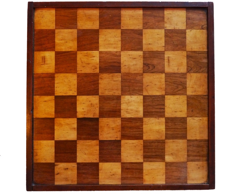 Good Antique English Mahogany & Sycamore Chess Board, 19th Century