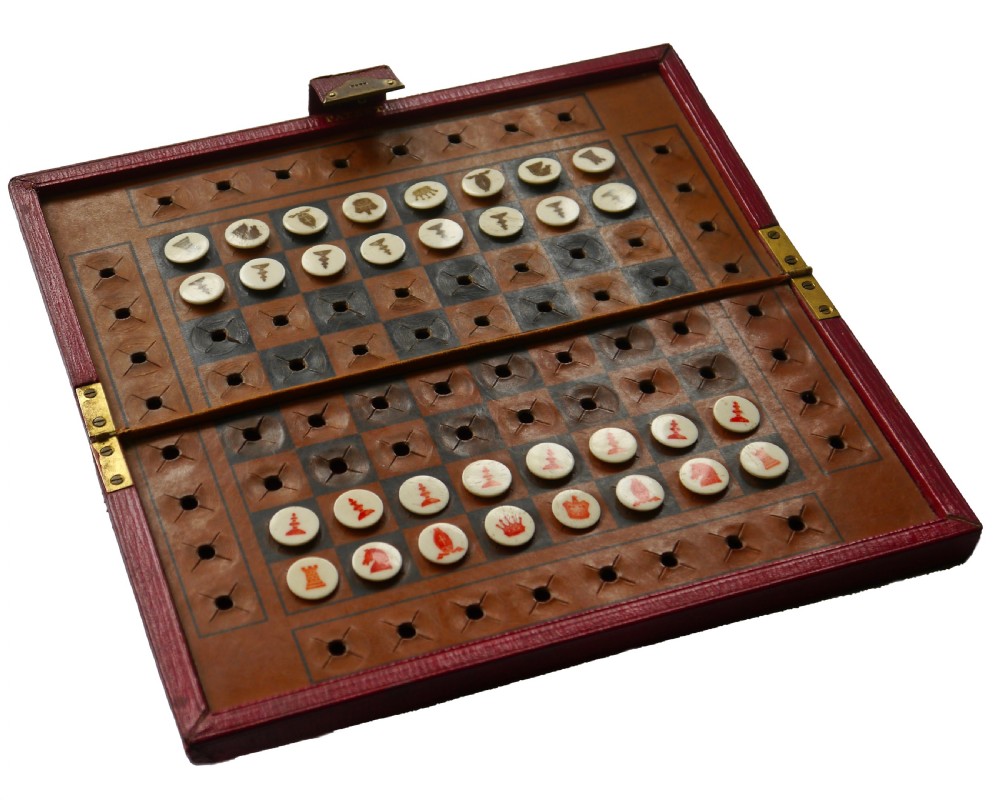 Antique Edwardian Patent Travelling Chess Set, Rare