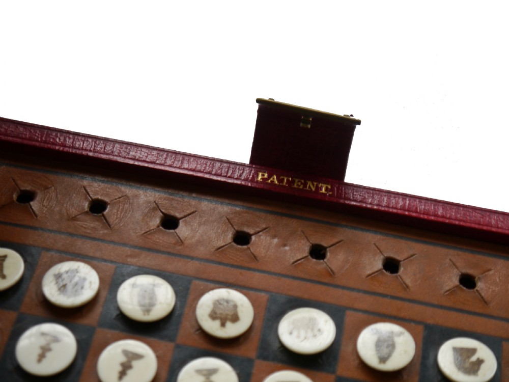 Antique Edwardian Patent Travelling Chess Set, Rare View V