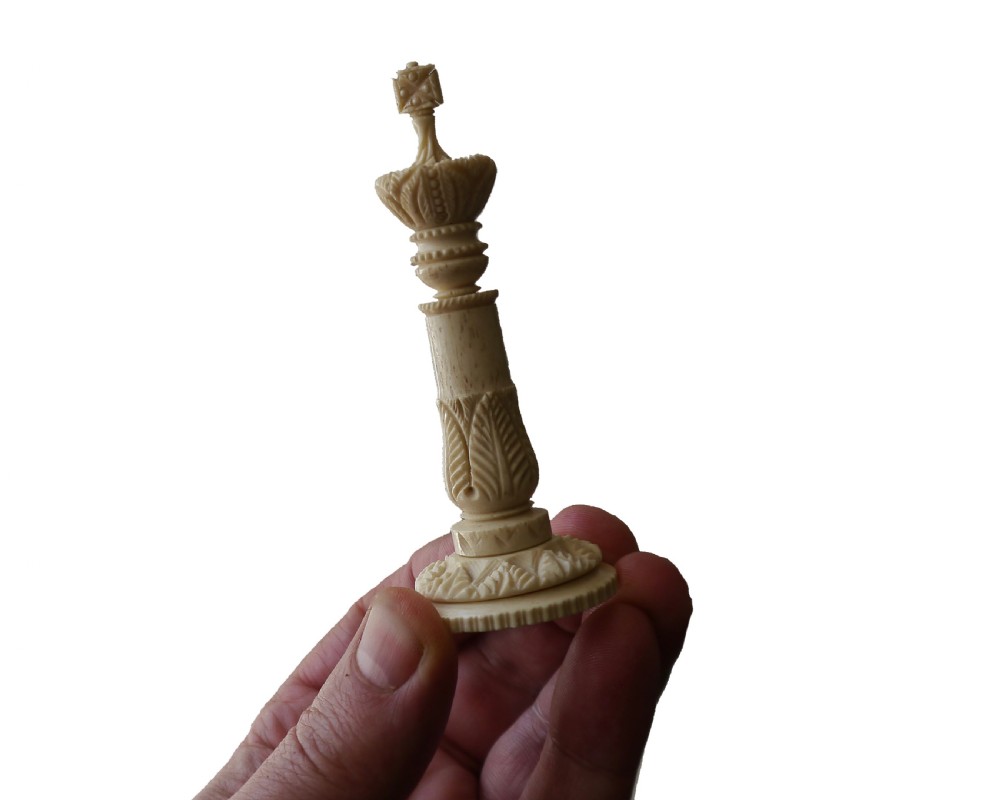 Antique Edinburgh Upright Bone Chess Set, circa 1870 View III