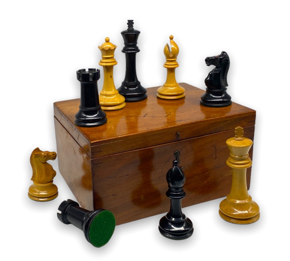 ‘F. H. Ayres’ Staunton Boxwood & Ebony Chess Set, Early 20th Century