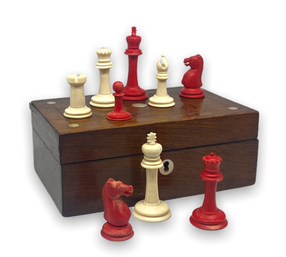 Chinese Canton Export Bone Staunton Chess Set, circa 1860