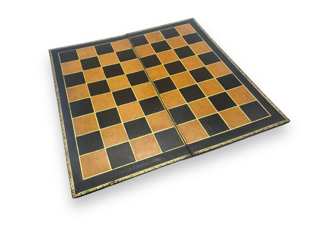 Antique English 'Library' Leather Chess Board, circa 1900