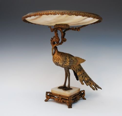 19thc French Ormolu Tazza of Peacock