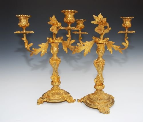 19thc Pair of French Ormolu Candlesticks
