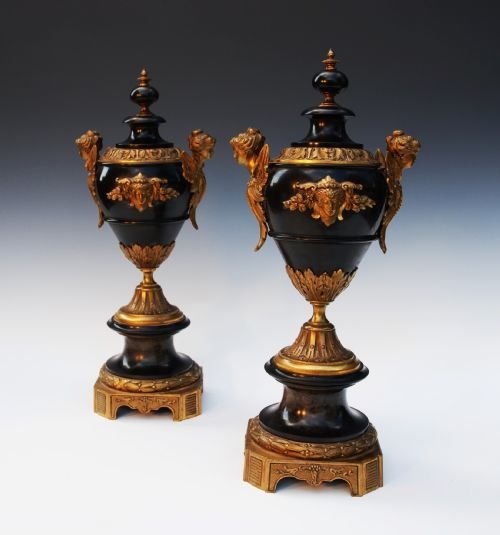 19thc Pair of Slate & Ormolu Garnitures