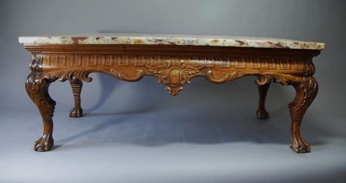 French Walnut Coffee Table with Marble Top