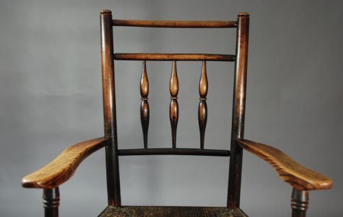 19thc Ash Spindle Back Chair with Rush Seat