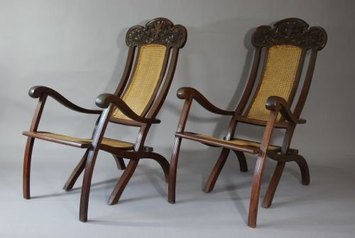 Pair of 19thc Hardwood Anglo Indian Folding Planters Chairs