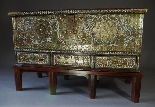 18thc Sinhalese Padouk Studded Travelling Chest