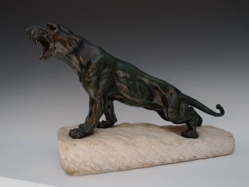 Art Deco Signed Bronze of a Puma