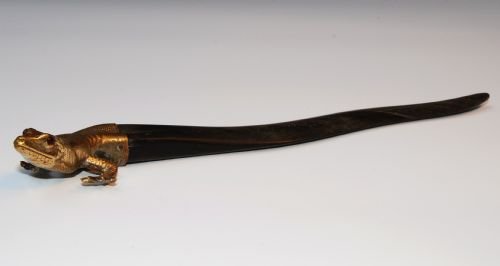 19thc Brass & Horn Lizard Letter Opener
