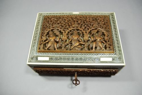 fig 1. Anglo Indian finely carved sandalwood & sedeli work box